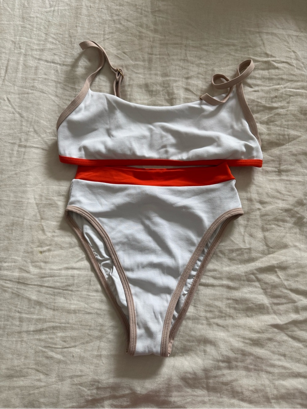 l*space White and Orange Trim high waisted bikini